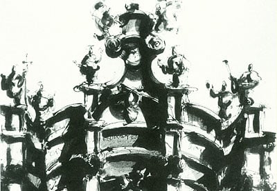 The influence of the built environment in Rome can be seen in Graves early drawings  and in his later work. 