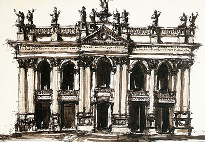 The influence of the built environment in Rome can be seen in Graves early drawings  and in his later work. 