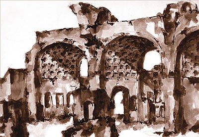 The influence of the built environment in Rome can be seen in Graves early drawings  and in his later work. 