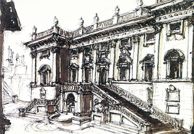 The influence of the built environment in Rome can be seen in Graves early drawings  and in his later work. 