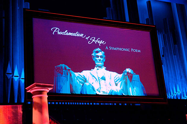 An Image of the Lincoln Memorial Sets the Mood for the Opening of the Concert