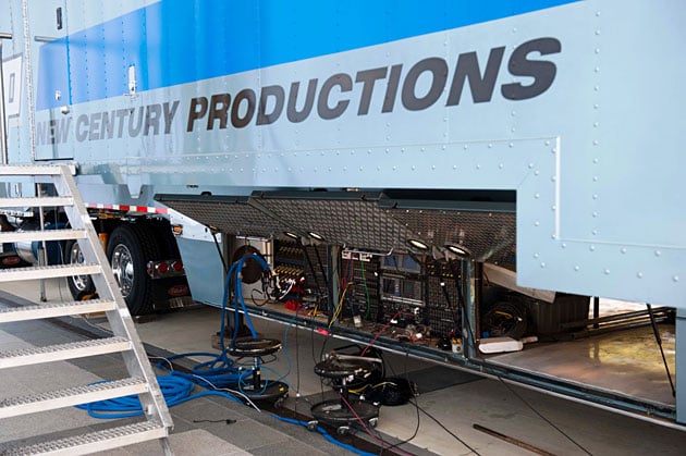 Mobile Control Unit Sets Up to Record the Concert