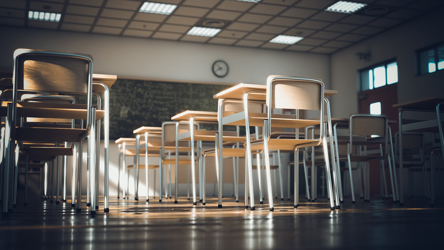 Empty desks in a school classroom