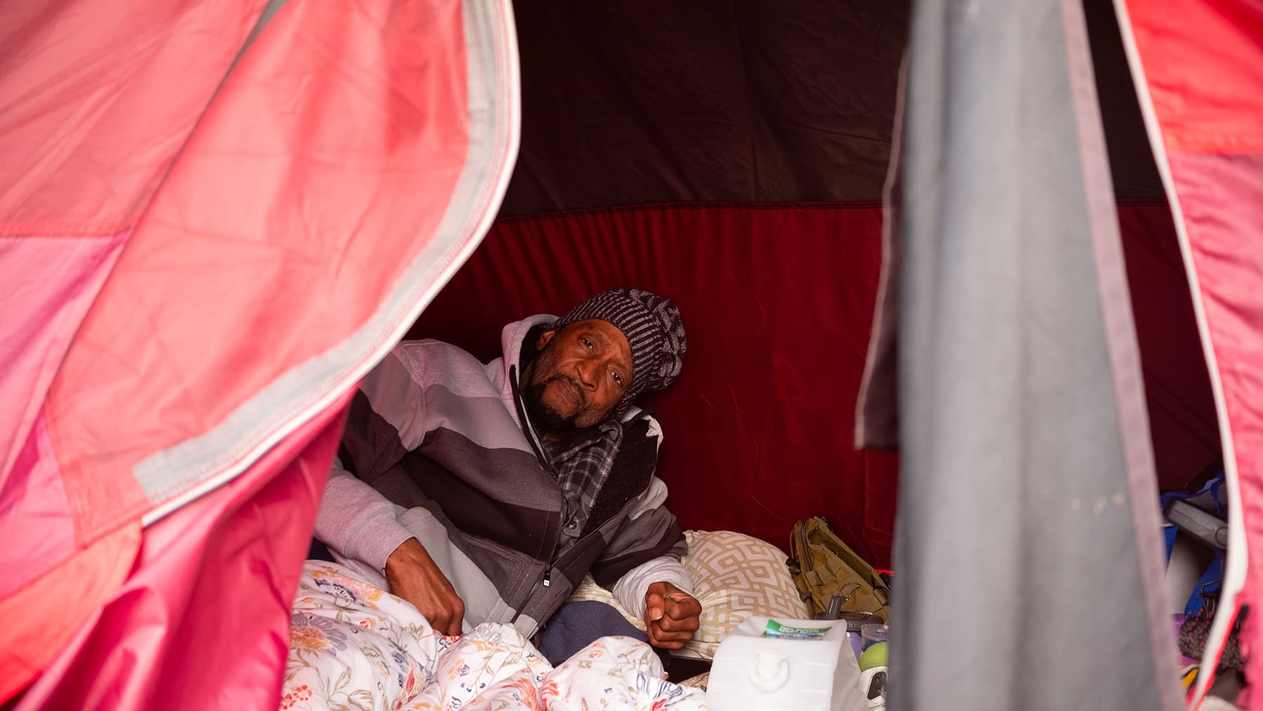 Laval in his summer fishing tent.