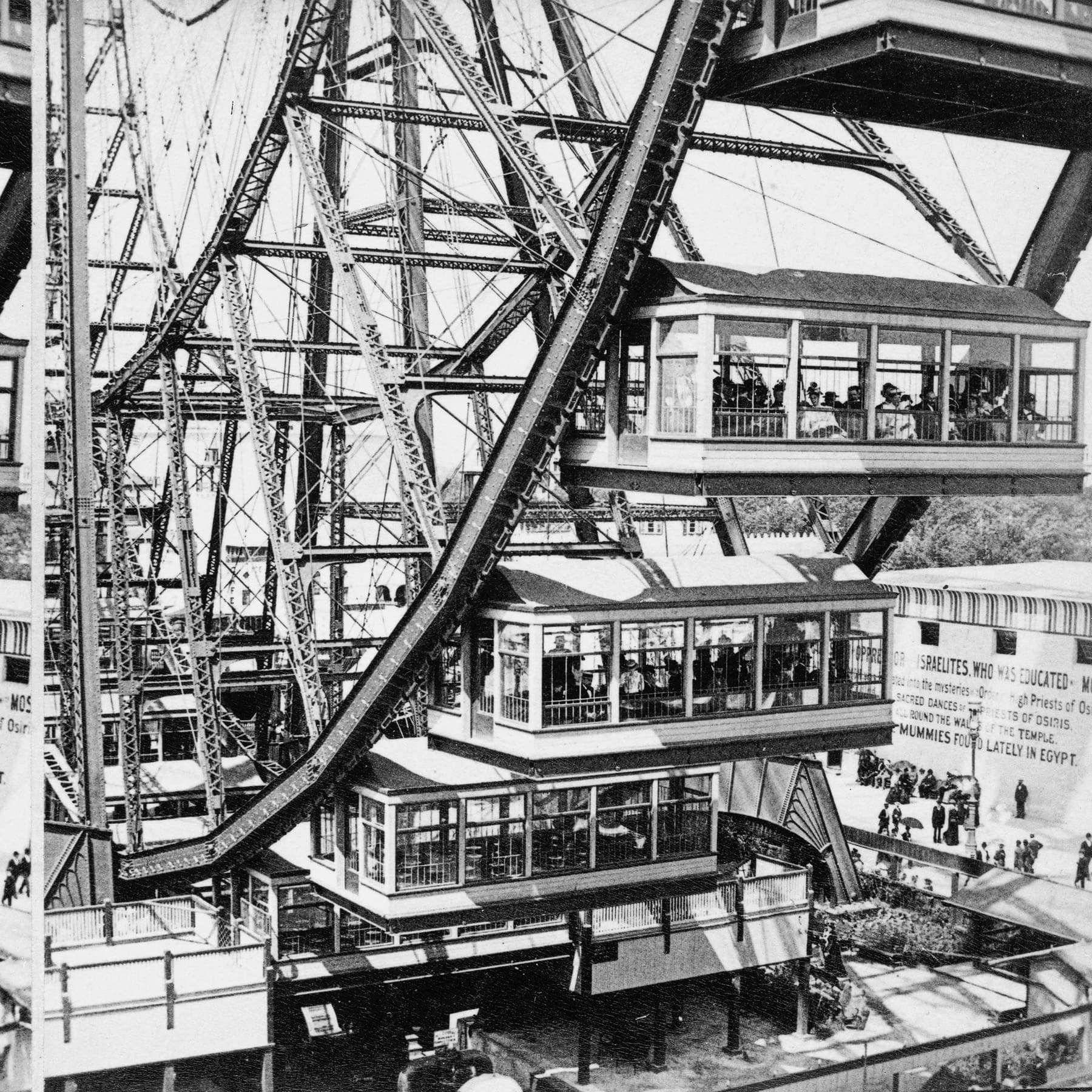 Closer view of one of the Ferris wheel passengers cars