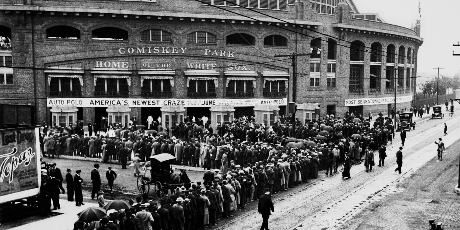 Fans lined up outside of Comiskey Park in 1912