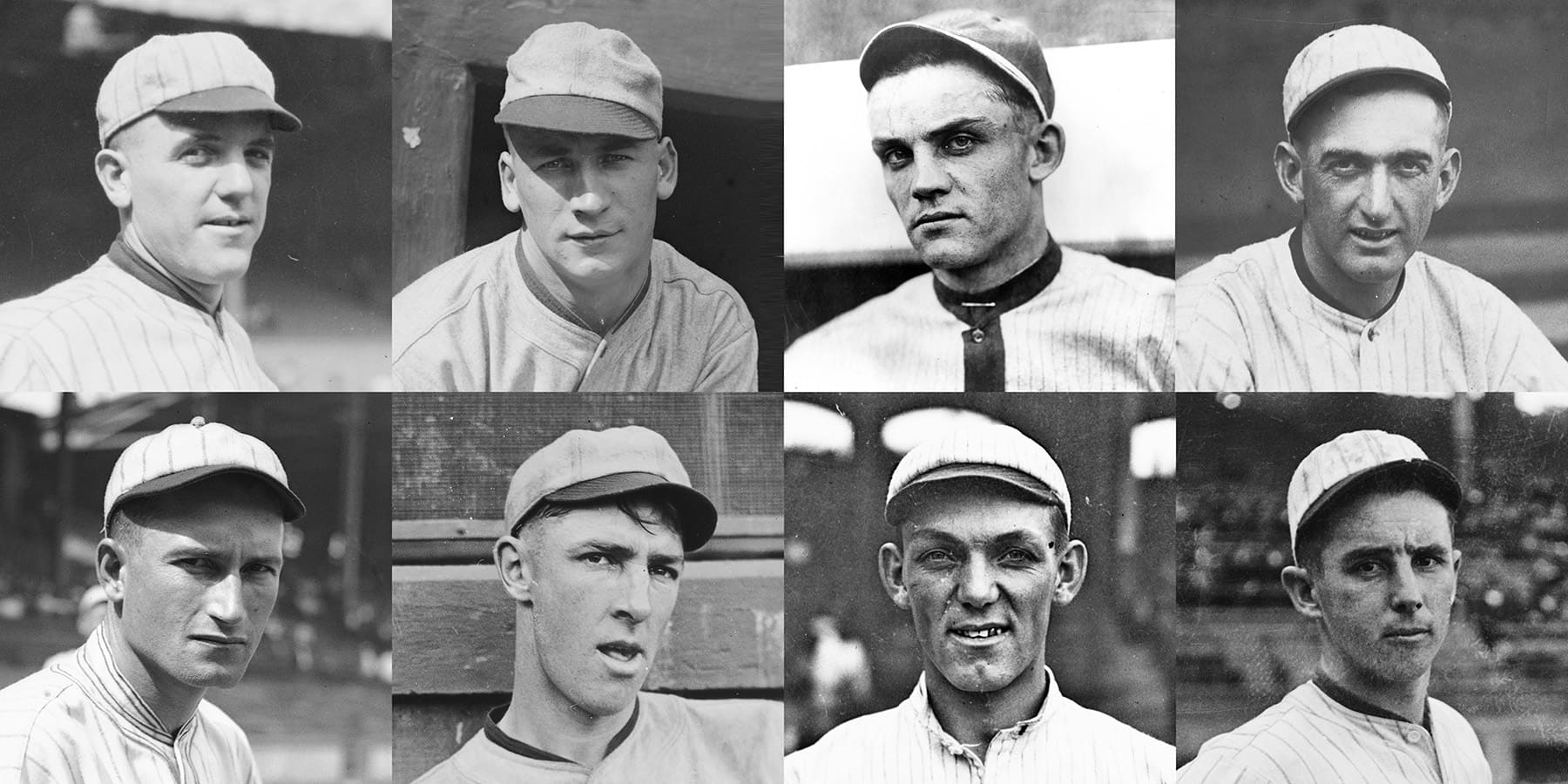Headstots of the eight Chicago Whitesox baseball players implicated in the 1919 Black Sox Scandal