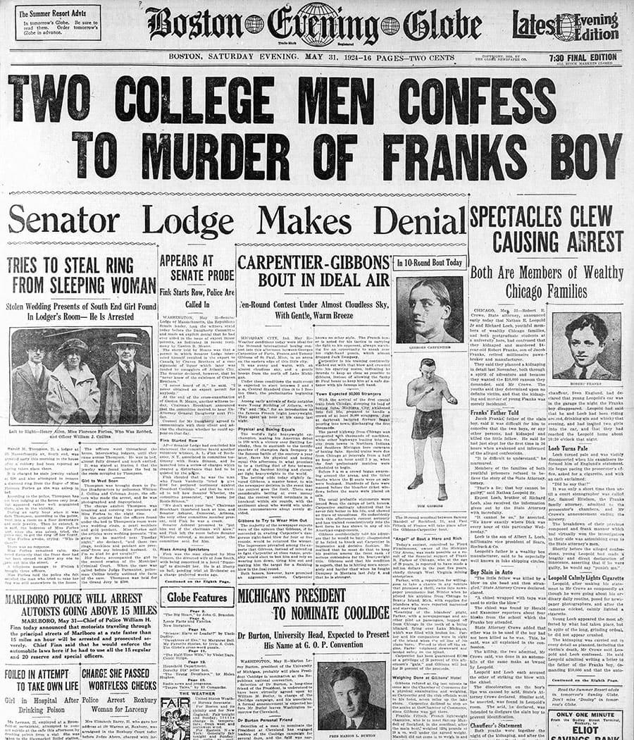 Front page of the Boston Globe from May 31, 1924