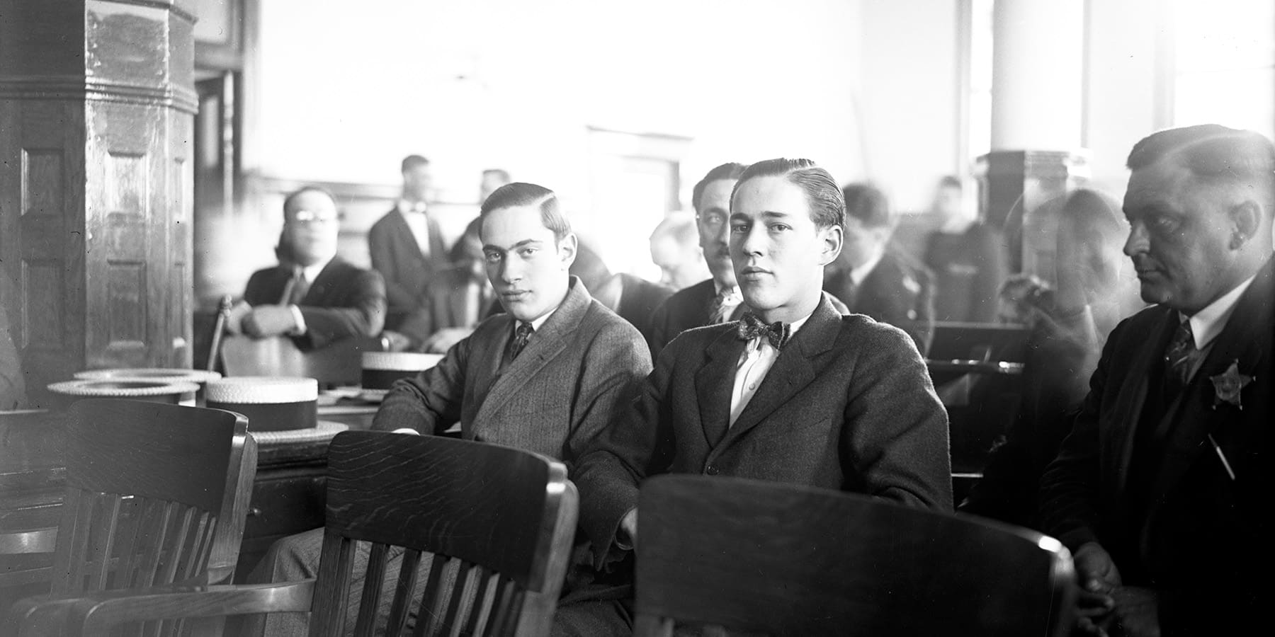 Nathan Leopold and Richard Loeb in the courtroom in 1924