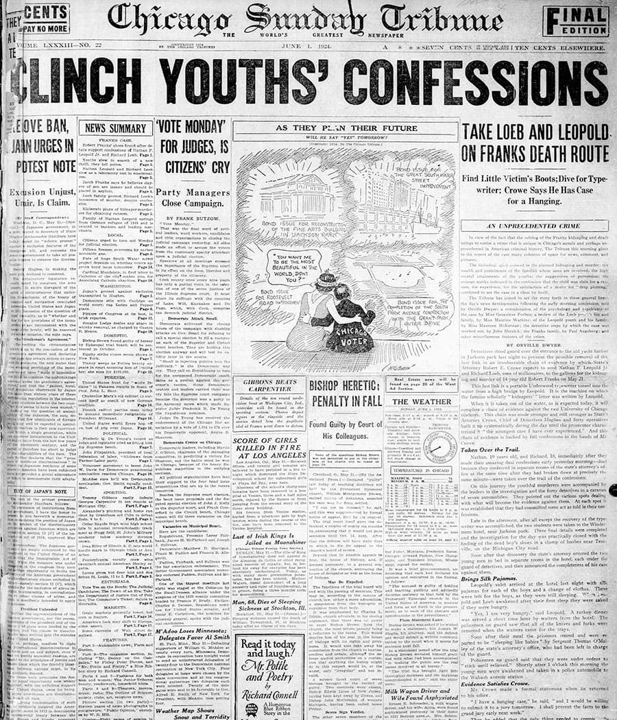 Front page of the Chicago Tribune from June 1, 1924