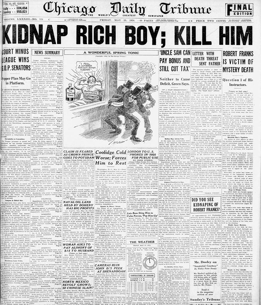Front page of the Chicago Tribune from May 23, 1924