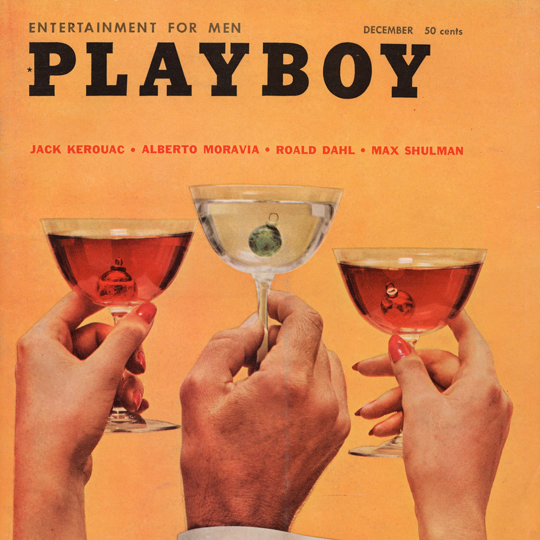 The December 1959 cover of Playboy magazine, highlighting writing by Jack Kerouac and Roald Dahl