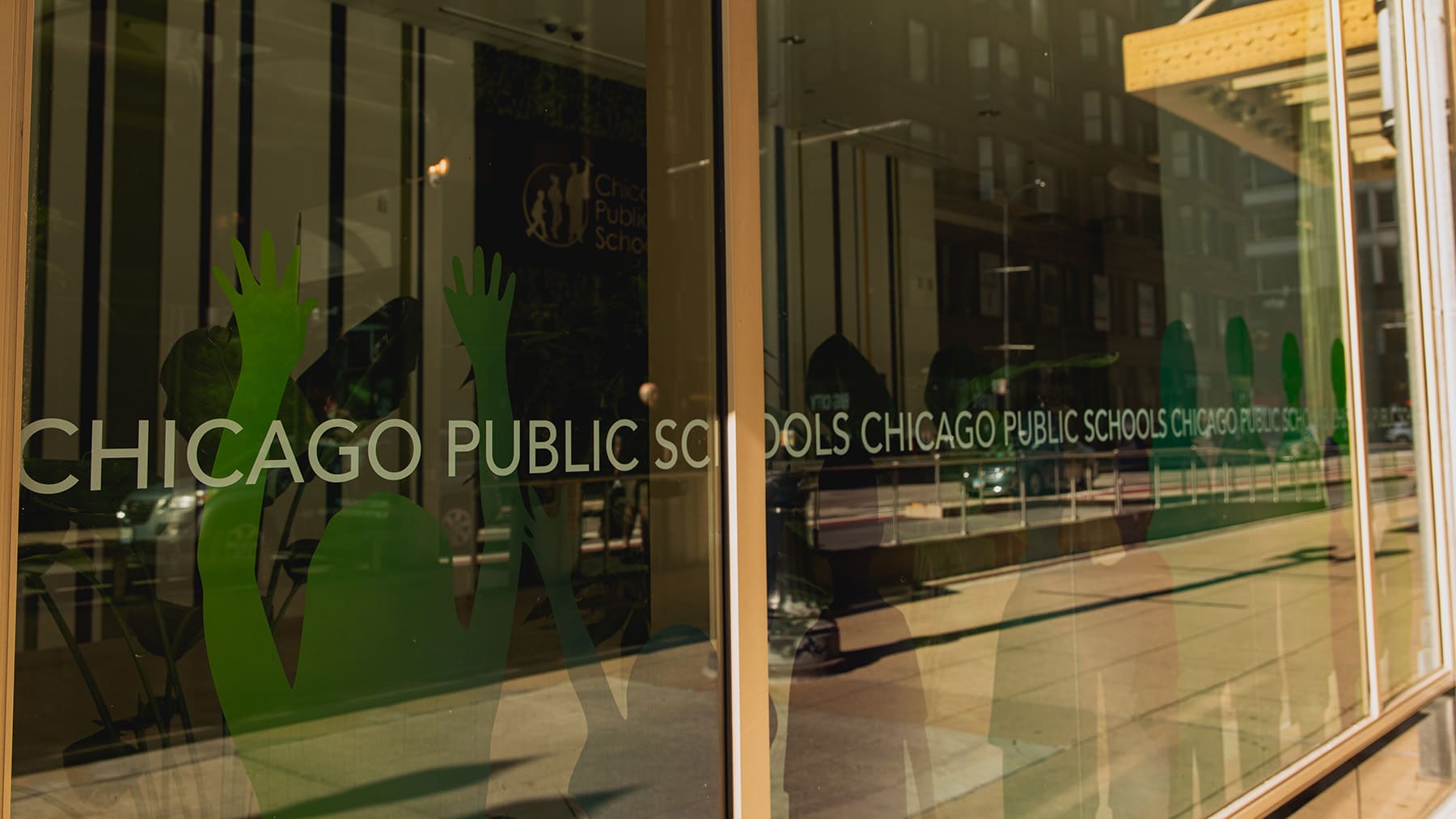 Window of the Chicago Public Schools headquarters