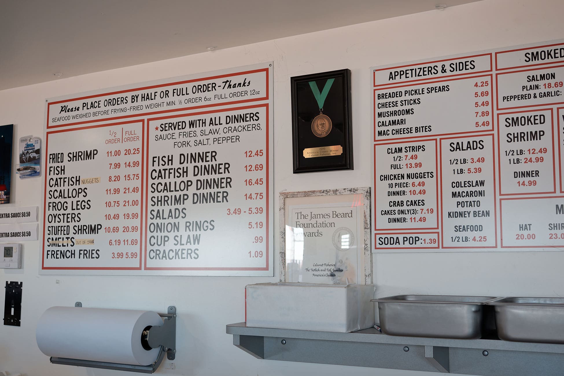 The menu board at Calumet Fisheries.