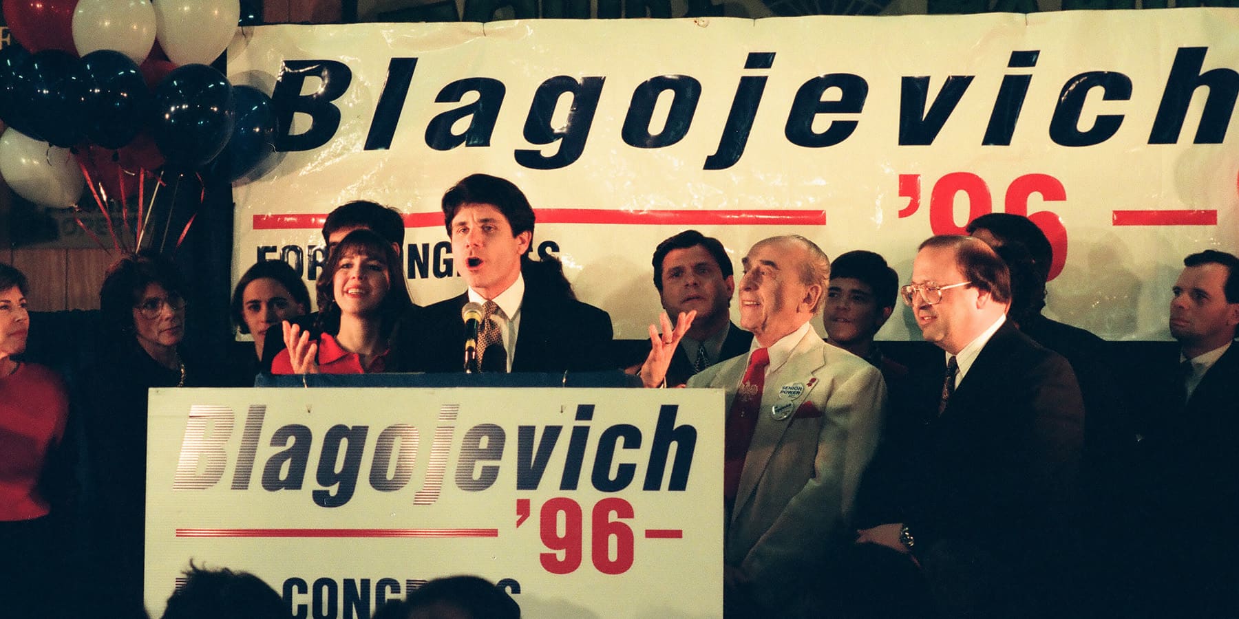 Rod Blagojevich at his election night headquarters in 1996