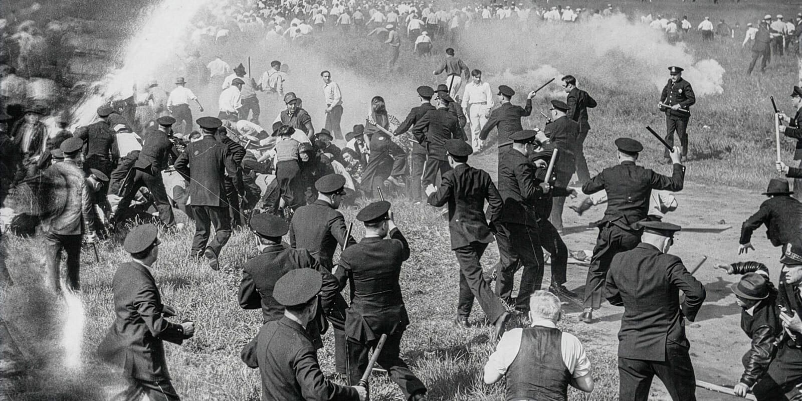 Police confront strikers outside Republic Steel in Chicago during what became known as the Memorial Day Massacre on May 30, 1937.