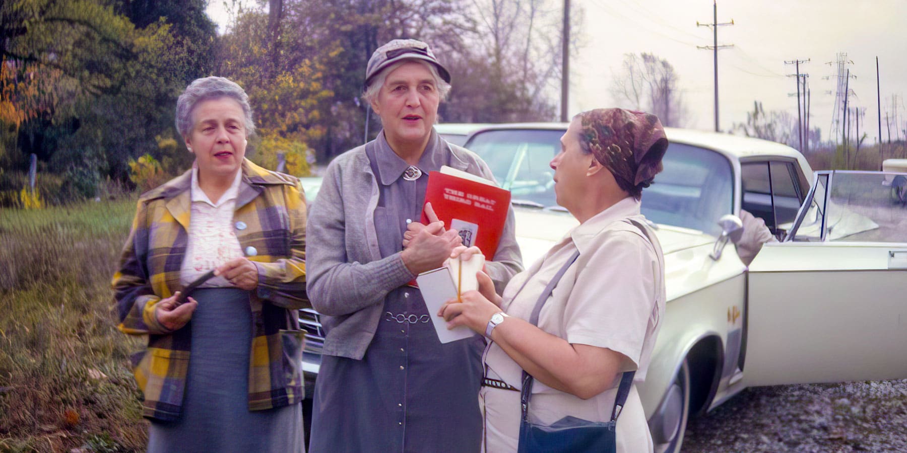 May Watts, center, leads a group on the proposed Illinois Prairie Path in the 1960s.