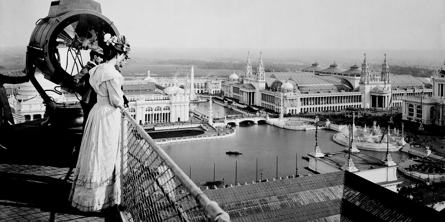 A view of the Court of Honor as seen from the Manufactures and Liberal Arts Building’s promenade during the 1893 World’s Columbian Exposition