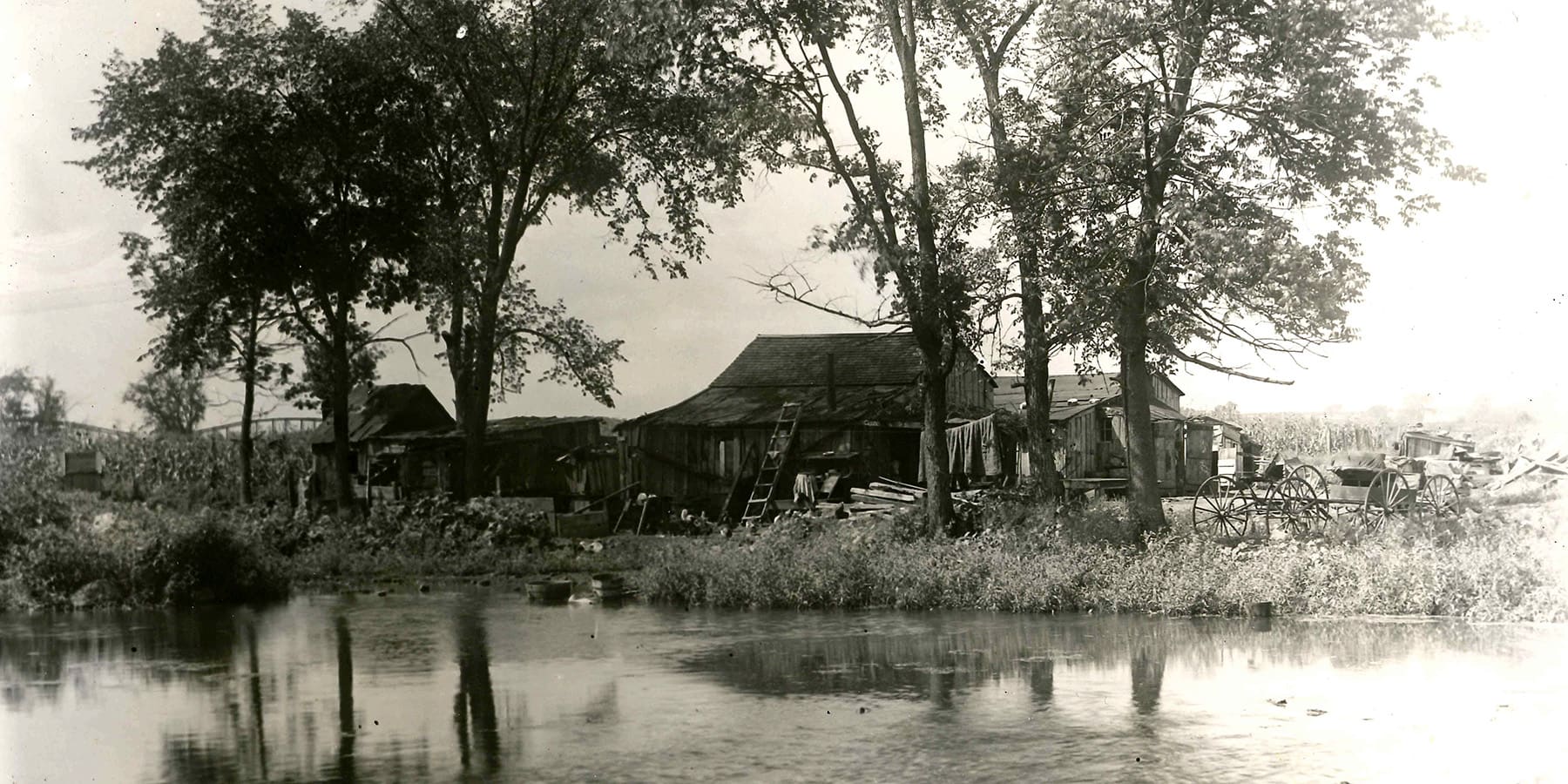A wooden house along the I&M Canal in an undated photograph
