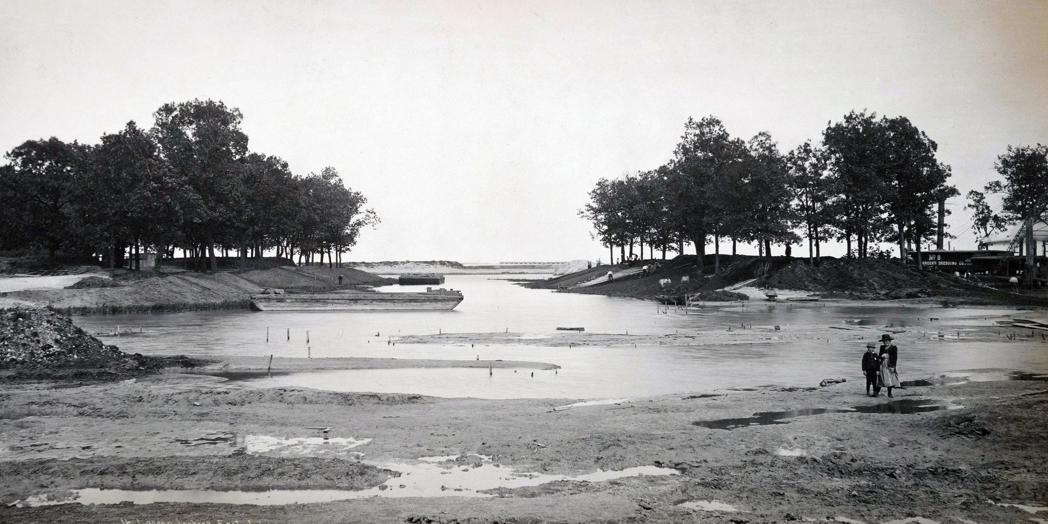 Construction on one of the lagoons at the World’s Fair site, pictured in July 1891