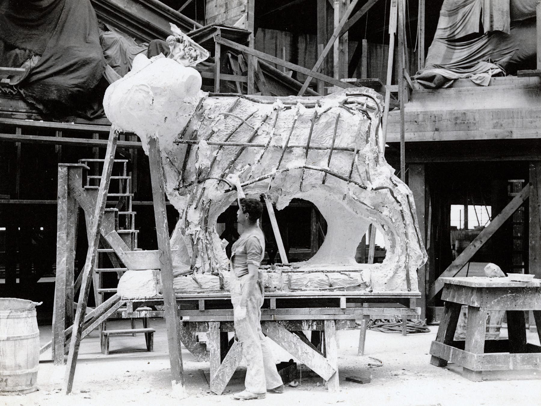 Artwork, such as this sculpture, was also part of the World’s Fair preparations.