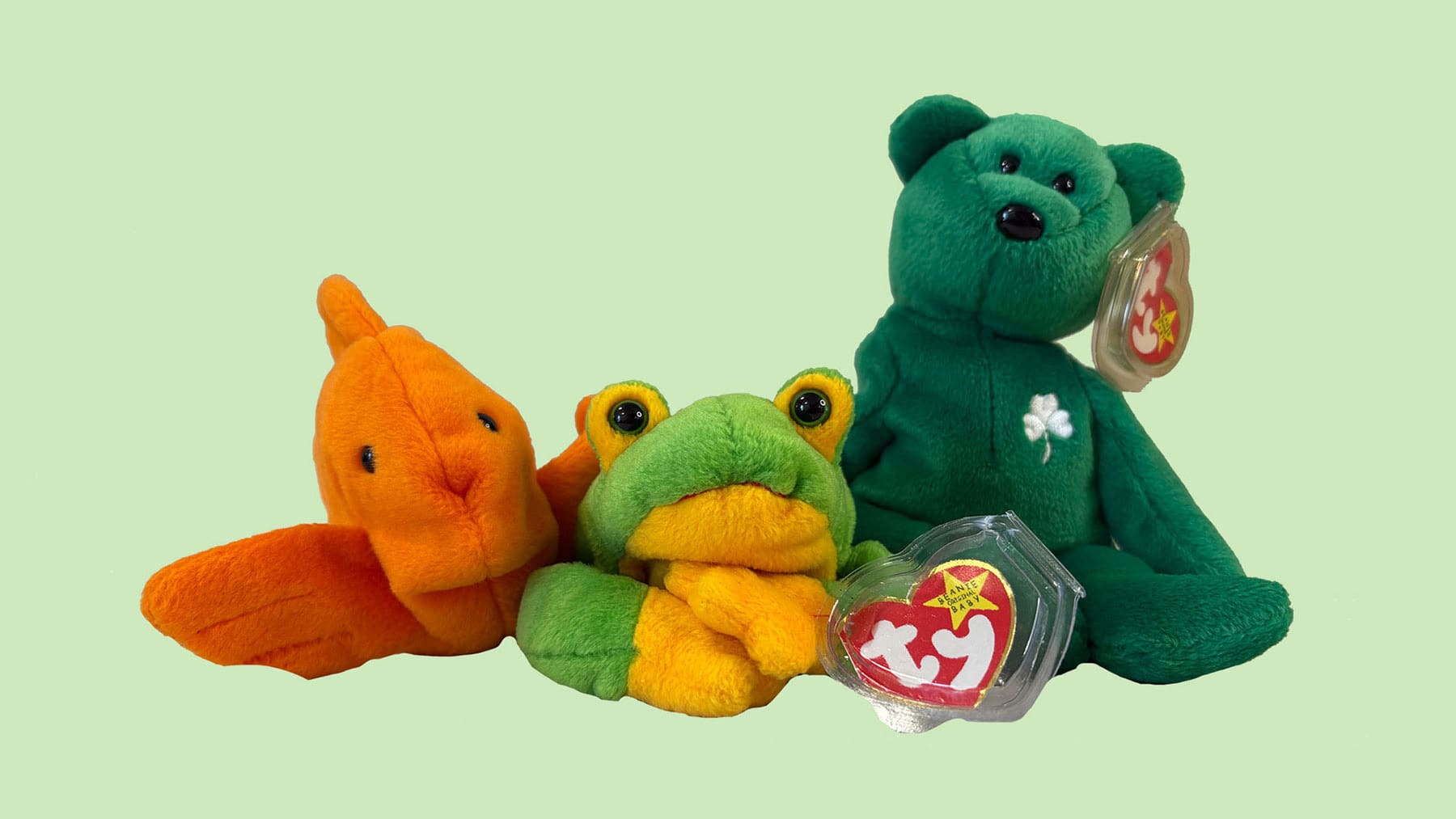 Goldie the Goldfish, Smoochie the Frog, and Erin the St. Patrick’s Day Bear