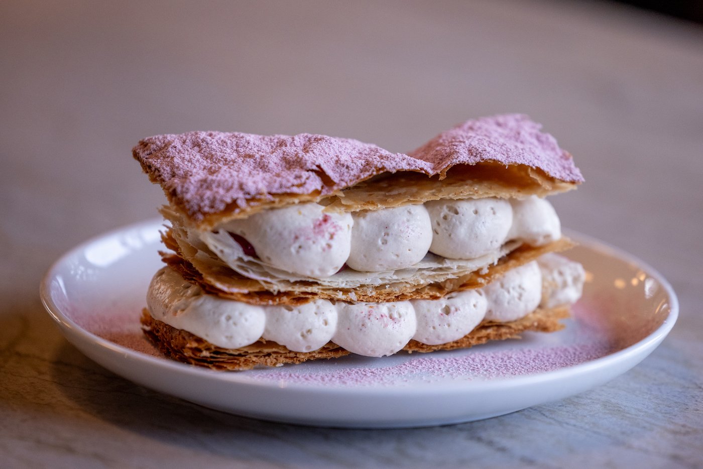 A Napoleon dessert on a plate
