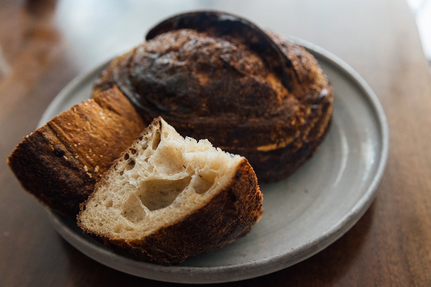 A cut loaf of bread
