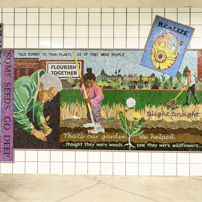Cannas & Corn: A Community Garden, Olive Gude, 2004, Central Park Pink Line Station. Photo: Ken Carl