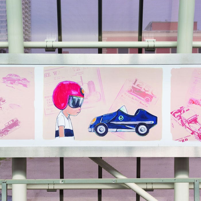 A Year Past Zoom, Hebru Brantley, 2015, Cermak-McCormick Place Green Line Station. Photo: Aron Gent / Courtesy of the Chicago Transit Authority