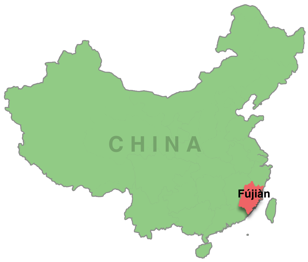 A map of China with Fujian highlighted