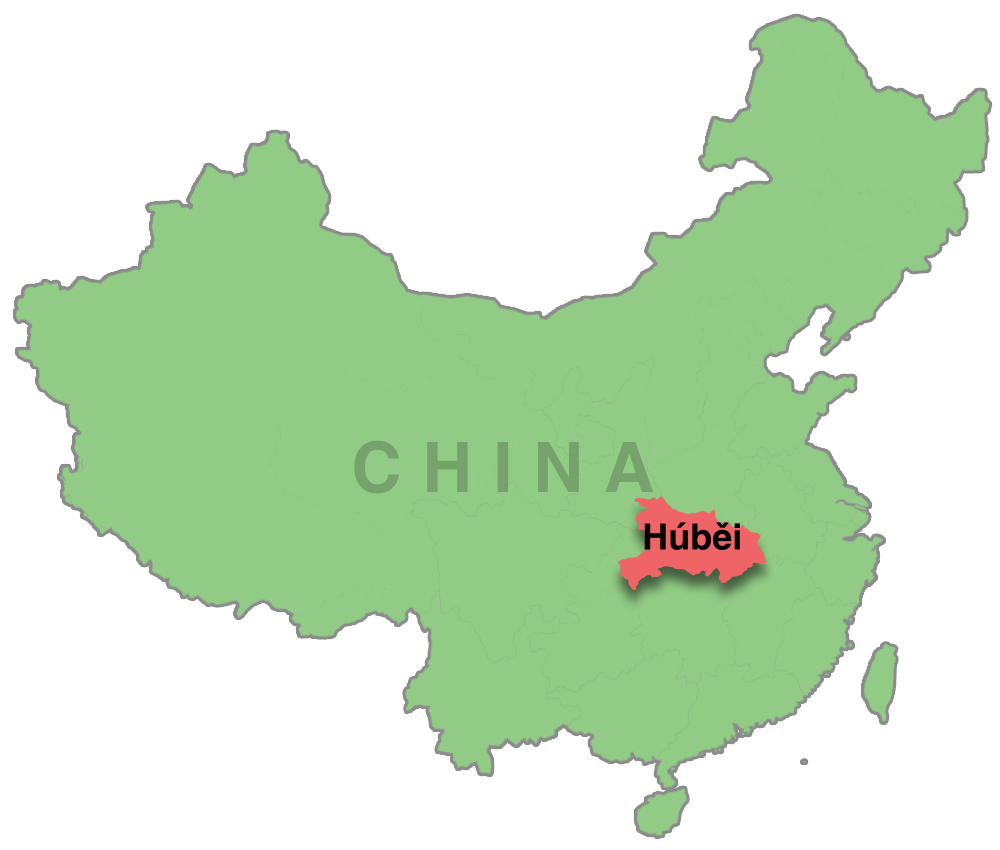 A map of China highlighting Hubei