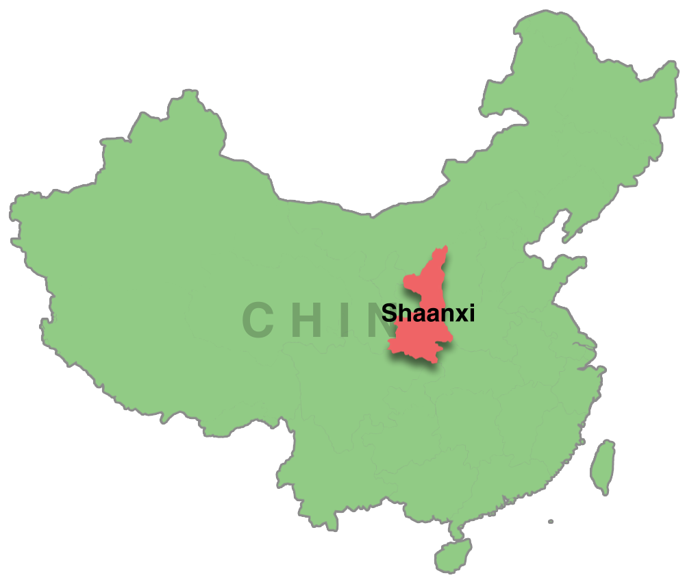 A map of China with the central province of Shaanxi highlighted