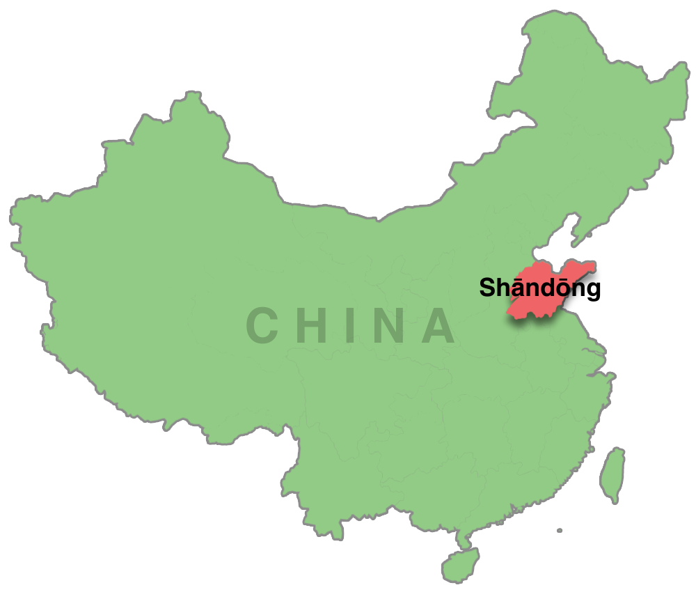 A map of China with Shandong highlighted