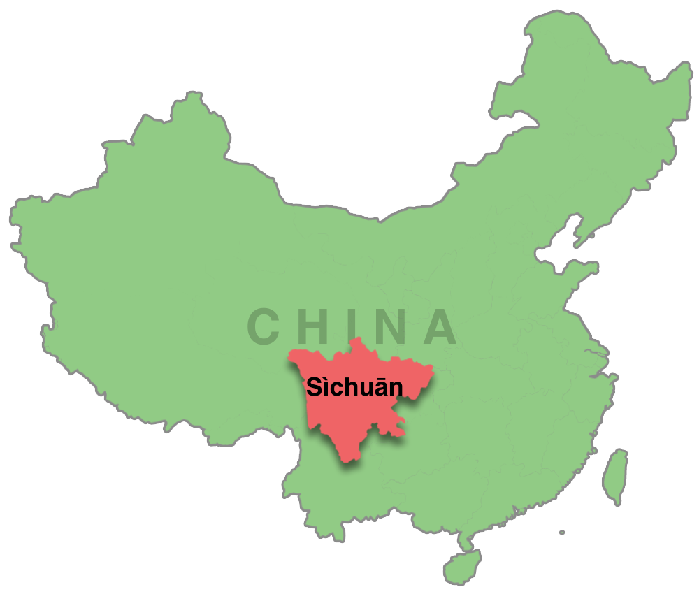 A map of China with the central region of Sichuan highlighted