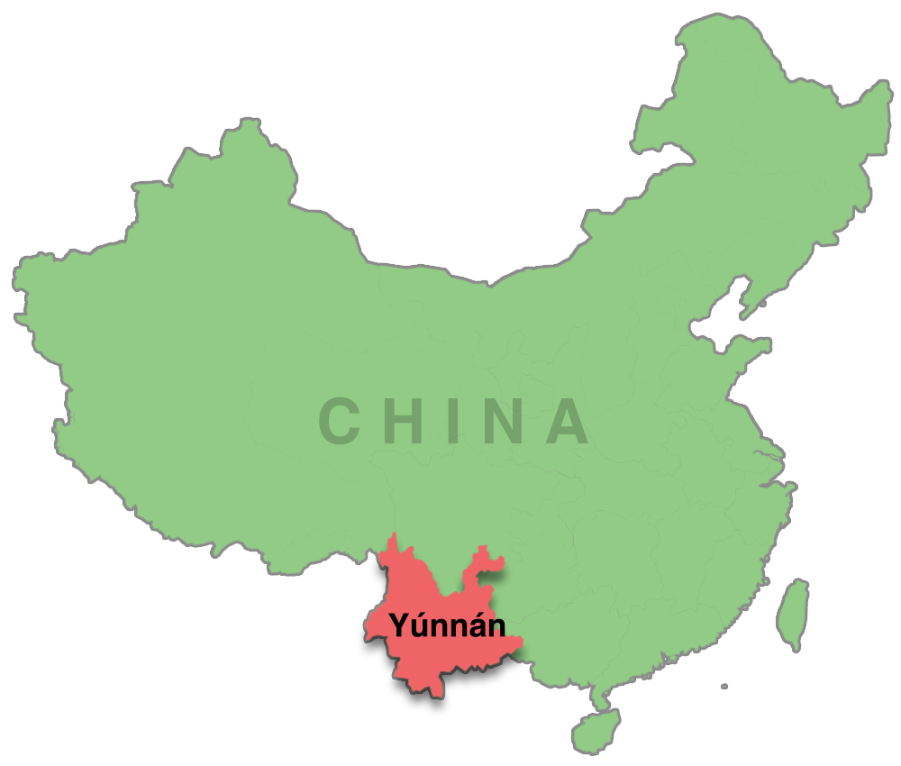 A map of China with Yunnan highlighted