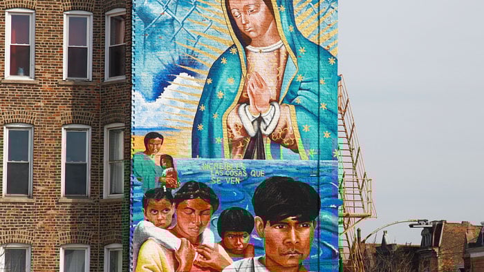 A panel of <em>IncreĆbles Las Cosas Que Se Ven</em>, a mural by Mark Zimmerman