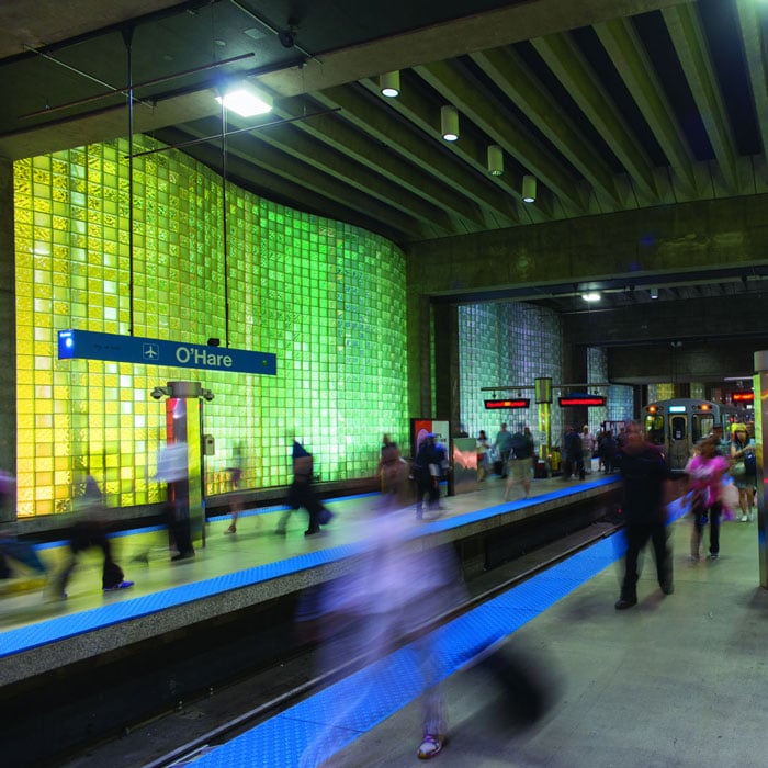 O’Hare Terminal, Helmut Jahn, 1984, O’Hare Blue Line Station. Photo: Aron Gent / Courtesy of the Chicago Transit Authority
