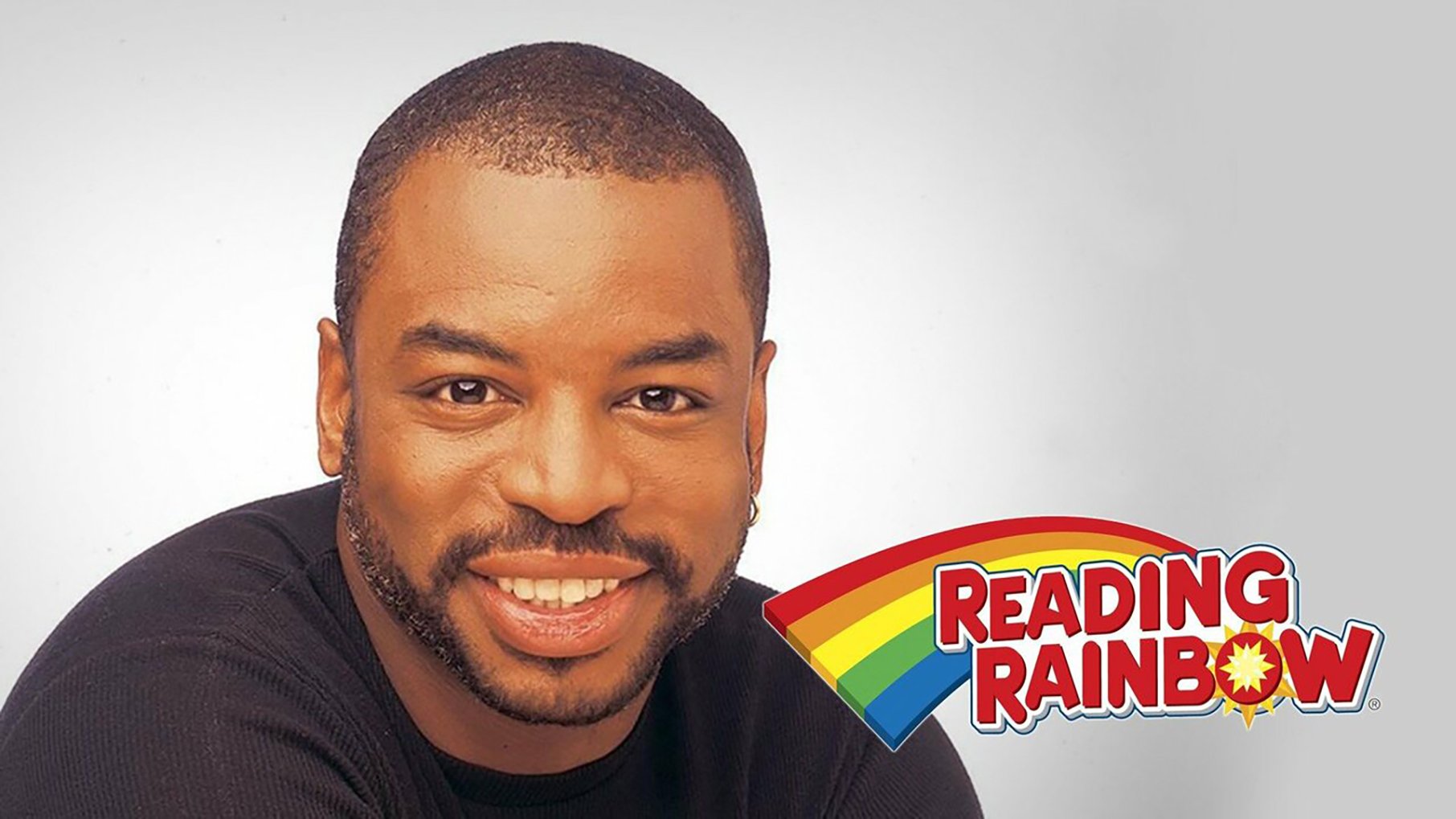 Levar Burton with the Reading Rainbow Logo