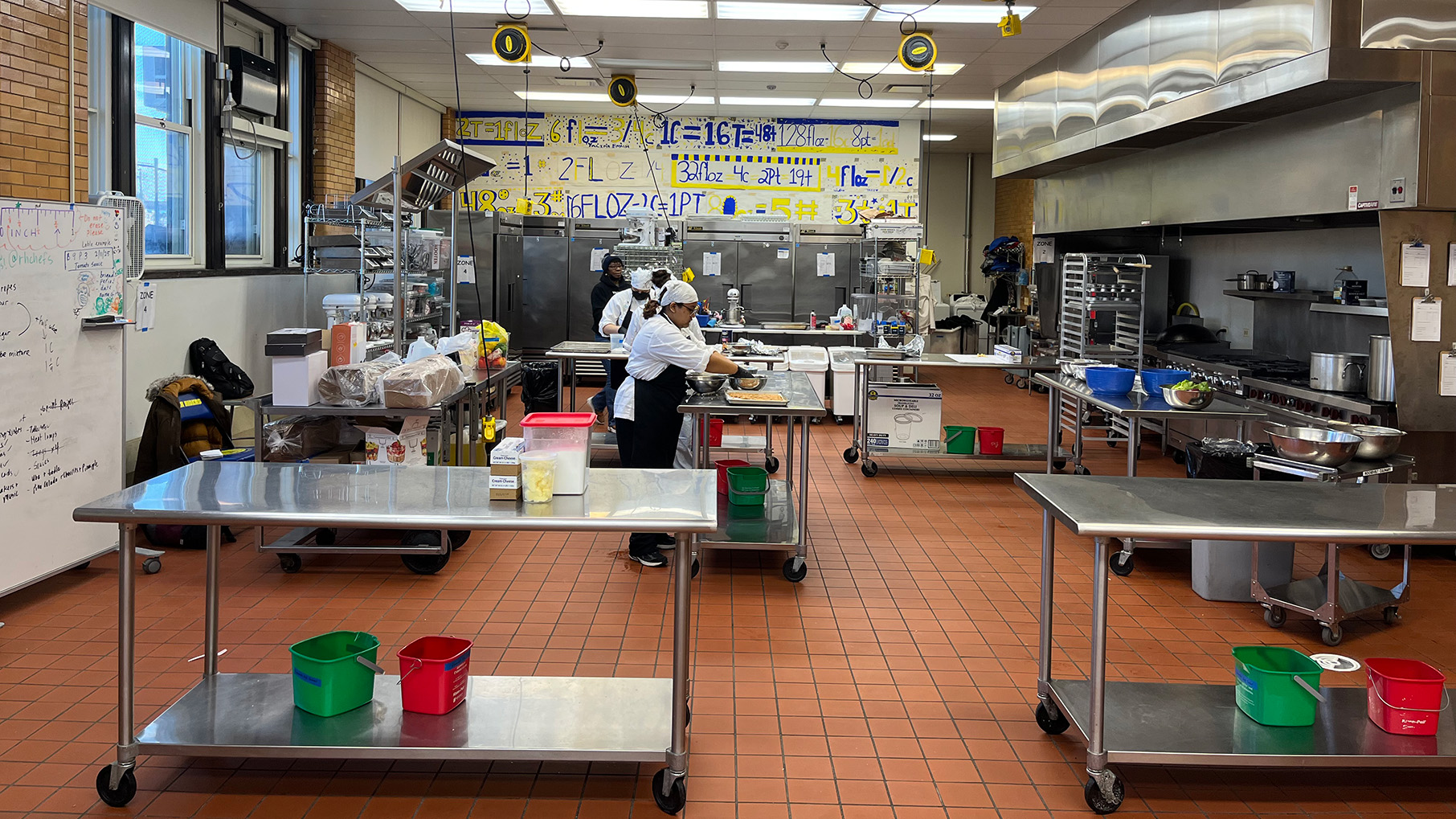 An industrial kitchen in a high school