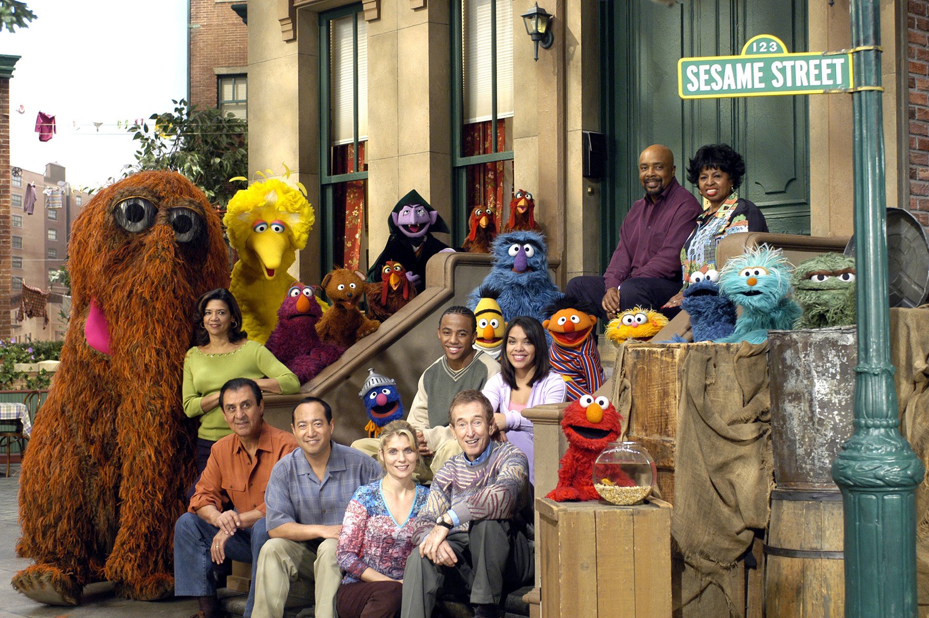 A group photo of the season 35 cast of Sesame Street