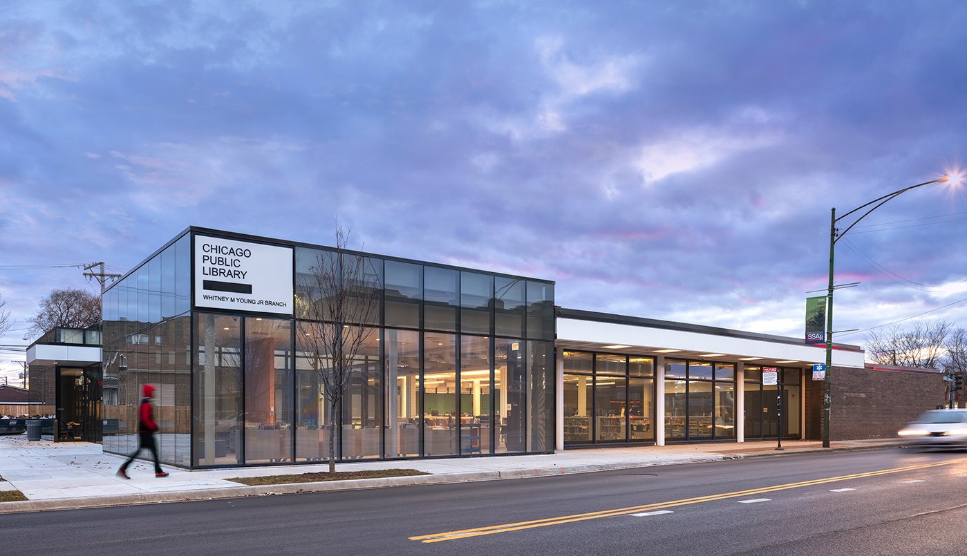 The glass box of the Whitney Young library extension