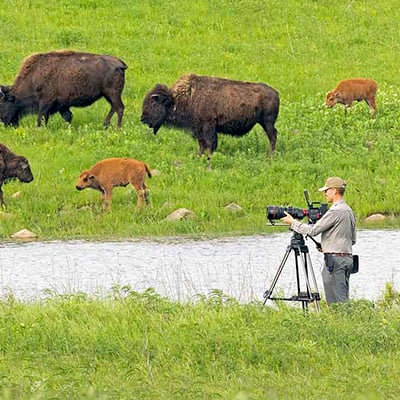 Ben Masters films in the Joseph H. Williams Tallgrass Prairie Preserve. Pawhuska, Osage County, Oklahoma, May 2021. Credit: Harvey Payne