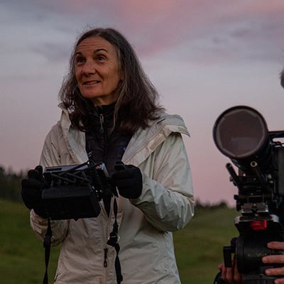 Julie Dunfey and Buddy Squires at the Flying D Ranch in Gallatin Gateway, Montana, June 22, 2021. Credit: Jared Ames