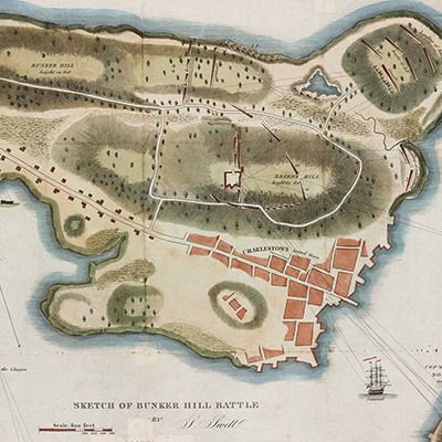 Sketch of Bunker Hill Battle, by Samuel Swett, 1826. Credit: Norman B. Leventhal Map & Education Center at the Boston Public Library