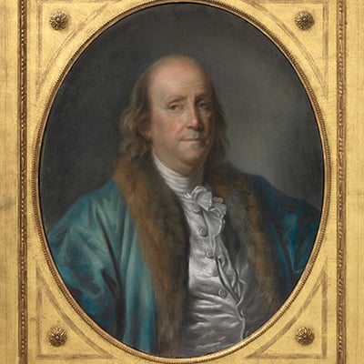 Portrait of Benjamin Franklin by Jean-Baptiste Greuze, 1777. Photo: Diplomatic Reception Rooms, U.S. Department of State