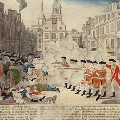 The Bloody Massacre. Engraved by Paul Revere Jr. after Henry Pelham, 1770. Photo: Diplomatic Reception Rooms, U.S. Department of State