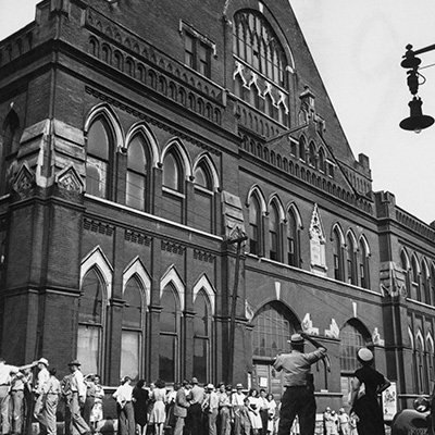 The Ryman Auditorium, home of the Grand Ole Opry, Nashville, c.1945. Photo: The Ryman Auditorium, home of the Grand Ole Opry, Nashville, c.1945.	Courtesy of Ed Clark Collection