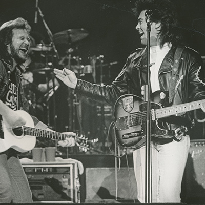 Travis Tritt and Marty Stuart on the Grand Ole Opry, 1991 Photo: Courtesy of Grand Ole Opry Archives, photo by Bill Thorup 