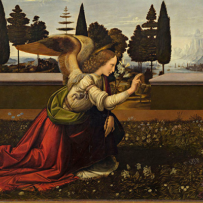 The Annunciation by Leonardo da Vinci, circa 1472. Credit: Le Gallerie degli Uffizi
